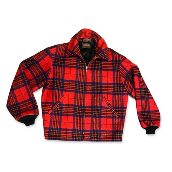 COPY - Vintage Pendleton Bomber Jacket Lined Mens Size XL Red Plaid - Picture 1 of 8